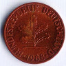 Монета 1 пфенниг. 1968(D) год, ФРГ.