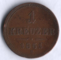 Монета 1 крейцер. 1851(В) год, Австрийская империя.