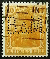 Марка (перфин) "B&M". "Германия". 1909 год, Германский Рейх.