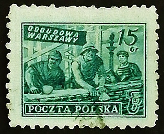 Почтовая марка. "Восстановление Варшавы". 1950 год, Польша.