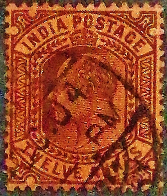 Почтовая марка (12 an.). "Король Эдуард VII". 1903 год, Британская Индия. Почтовая марка (12 an.). "Король Эдуард VII". 1903 год, Британская Индия.