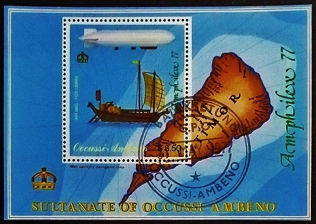 Мини-блок. "Парусные корабли". 1977 год, Восточный Тимор (Окусси-Амбено).