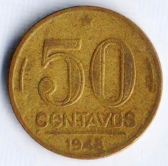 Монета 50 сентаво. 1948 год, Бразилия.