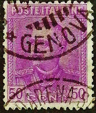 Почтовая марка (50 c.). "Витторио Эммануил III". 1928 год, Италия.