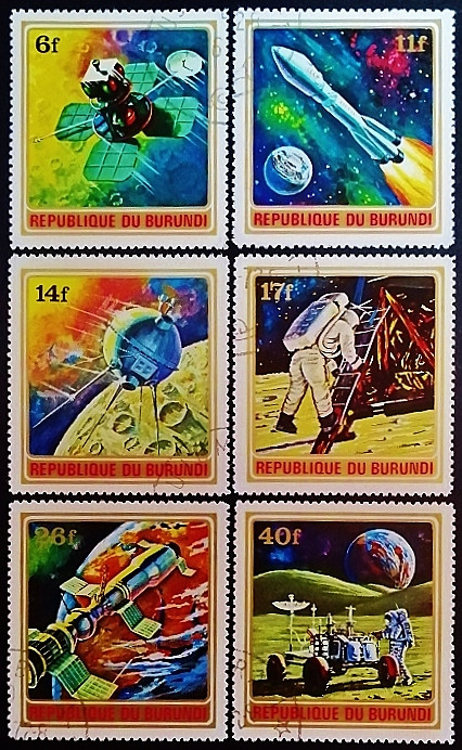 Набор почтовых марок (6 шт.). "Исследование космоса". 1972 год, Бурунди.