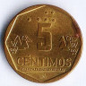 Монета 5 сентимо. 2000 год, Перу.