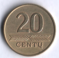 Монета 20 центов. 1997 год, Литва.