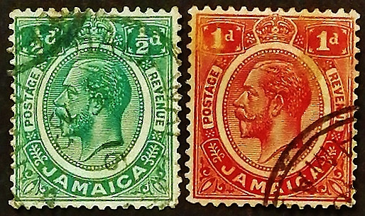 Набор почтовых марок (2 шт.). "Король Георг V". 1912-1927 годы, Ямайка.