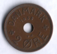 Монета 2 эре. 1938 год, Дания. N;GJ.
