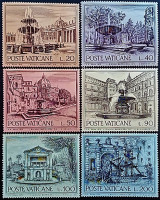 Набор марок (6 шт.). "Фонтаны". 1975 год, Ватикан.