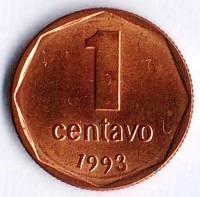 Монета 1 сентаво. 1993 год, Аргентина. Тип II.