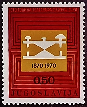 Марка почтовая. "100-летие телеграфа в Черногории". 1970 год, Югославия.