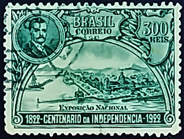 Почтовая марка (300 r.). "Независимость Бразилии". 1922 год, Бразилия.