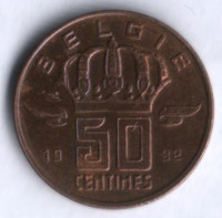 Монета 50 сантимов. 1992 год, Бельгия (Belgie).