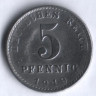 Монета 5 пфеннигов. 1919 год (A), Германская империя.