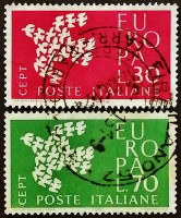 Набор почтовых марок (2 шт.). "Европа (C.E.P.T.)". 1961 год, Италия.