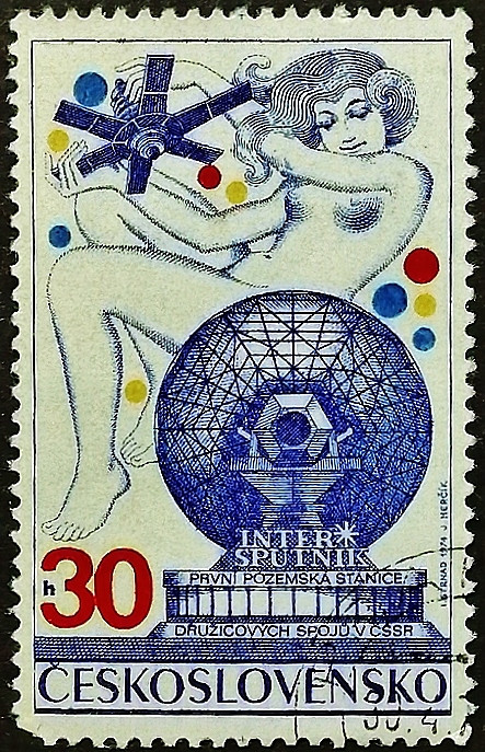 Почтовая марка. "Интерспутник". 1974 год, Чехословакия.