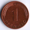 Монета 1 пфенниг. 1990(J) год, ФРГ.