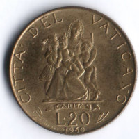 Монета 20 лир. 1960 год, Ватикан.