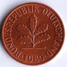 Монета 2 пфеннига. 1980(D) год, ФРГ.