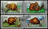 Набор почтовых марок (4 шт.). "Бобры". 1989 год, Монголия.