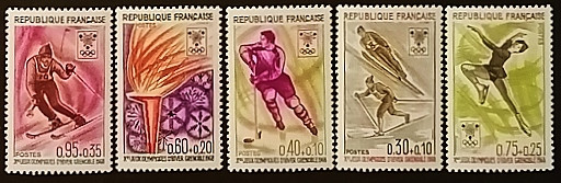 Набор почтовых марок  (5 шт.). "Зимние Олимпийские игры 1968 года - Гренобль". 1968 год, Франция.