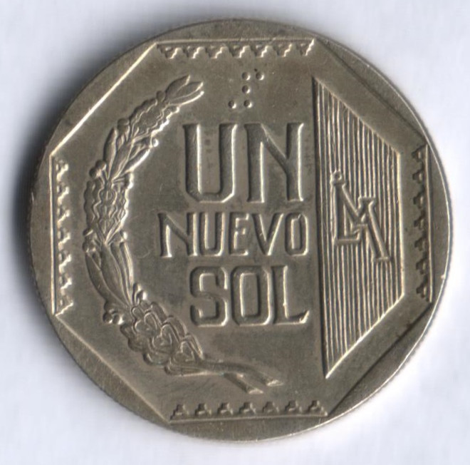 Монета 1 новый соль. 1991 год, Перу.