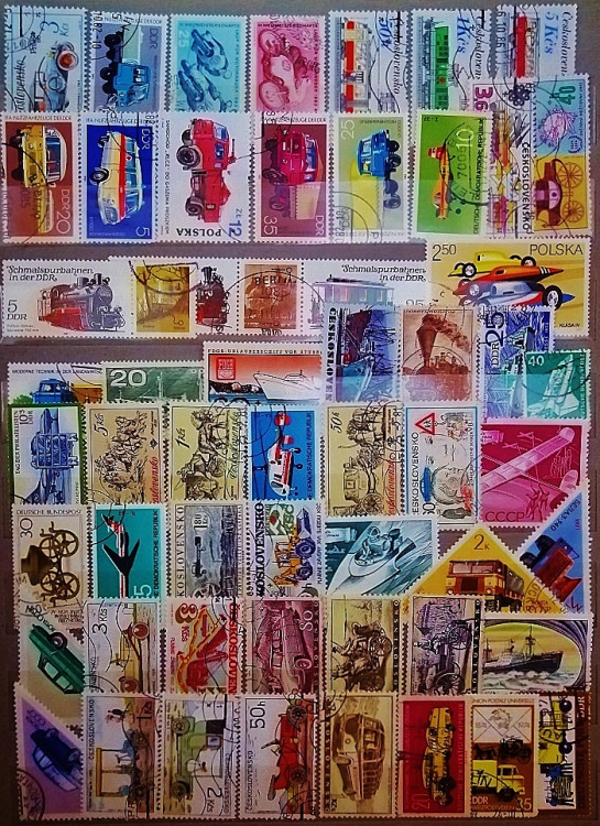 Подборка марок на тему "Транспорт". Без повторов (более 100 шт.).