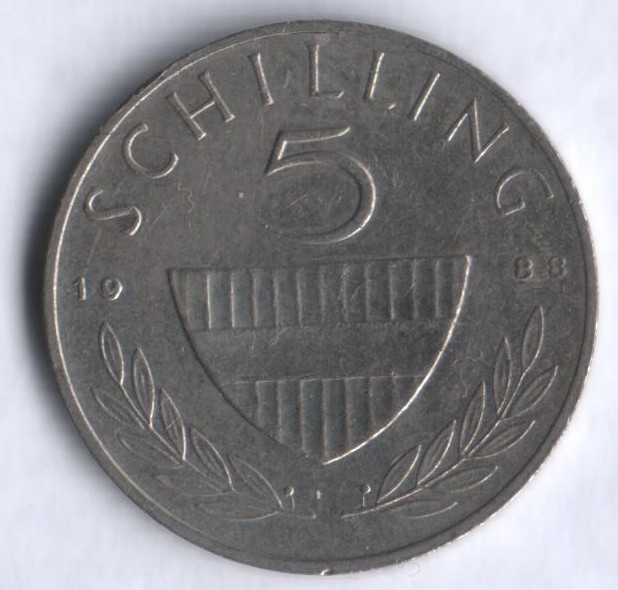 Монета 5 шиллингов. 1988 год, Австрия.