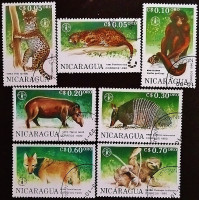 Набор почтовых марок (7 шт.). "45-летие FAO: животные". 1990 год, Никарагуа.