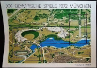 Блок марок (4 шт.). "Общий вид Олимпийского парка, Мюнхен". 1972 год, ФРГ.
