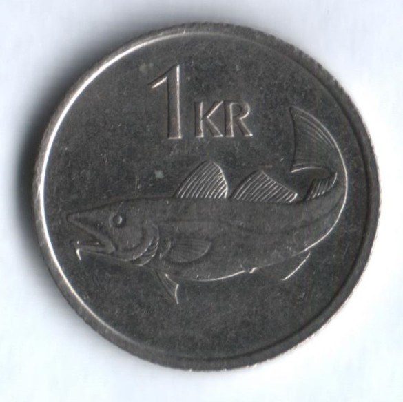 Монета 1 крона. 1987 год, Исландия.