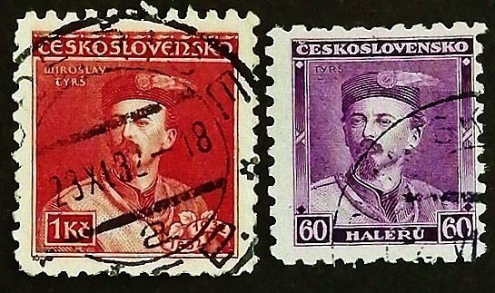 Набор почтовых марок (2 шт.). "Мирослав Тырш". 1932-1933 годы, Чехословакия.