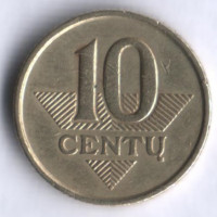 Монета 10 центов. 1999 год, Литва.