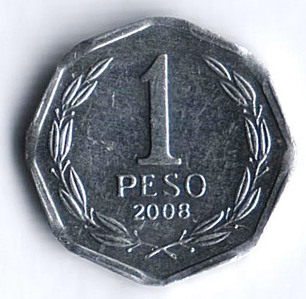 Монета 1 песо. 2008 год, Чили.