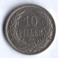 Монета 10 филлеров. 1909 год, Венгрия.