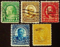Набор марок (5 шт.). "Президенты США". 1922-1926 годы, США.