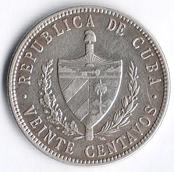 Монета 20 сентаво. 1949 год, Куба.