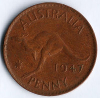 Монета 1 пенни. 1947(p) год, Австралия.