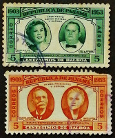 Набор почтовых марок (2 шт.). "50 лет Республике Панама". 1953 год, Панама.