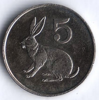 Монета 5 центов. 1989 год, Зимбабве.