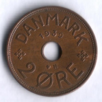 Монета 2 эре. 1939 год, Дания. N;GJ.