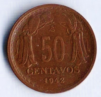 Монета 50 сентаво. 1942 год, Чили.
