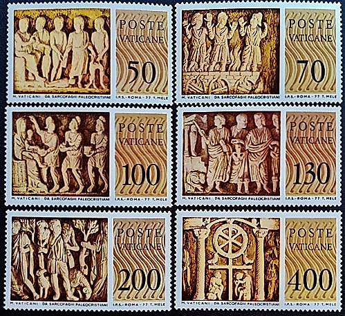 Набор марок (6 шт.). "Барельефы". 1977 год, Ватикан. Набор марок (6 шт.). "Барельефы". 1977 год, Ватикан.