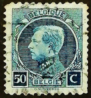 Почтовая марка (50 c.). "Король Альберт I (тип Монтенез)". 1921 год, Бельгия.