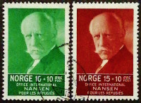 Набор почтовых марок (2 шт.). "Фритьоф Нансен". 1935 год, Норвегия.