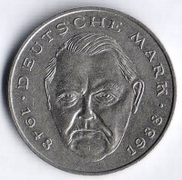Монета 2 марки. 1988 год (D), ФРГ. Людвиг Эрхард.