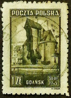 Почтовая марка. "Ворота-кран в Гданьске". 1945 год, Польша.