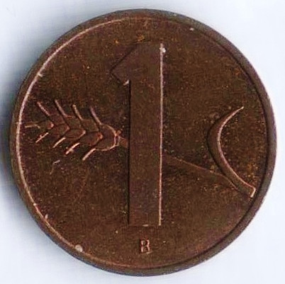 Монета 1 раппен. 1990 год, Швейцария.