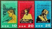 Набор почтовых марок (3 шт.). "90 лет со дня рождения Альберта Швейцера". 1965 год, ГДР.
